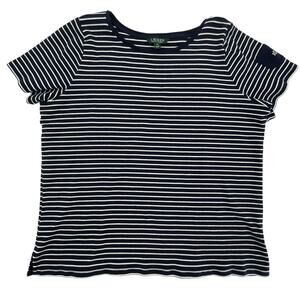 Lauren Ralph Lauren Women's Short Sleeve Top, Blue & White Stripes, Sz. 3X
